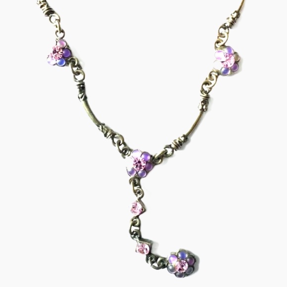 Vintage Style Necklace With Gemstone Flowers - Picture 1 of 5